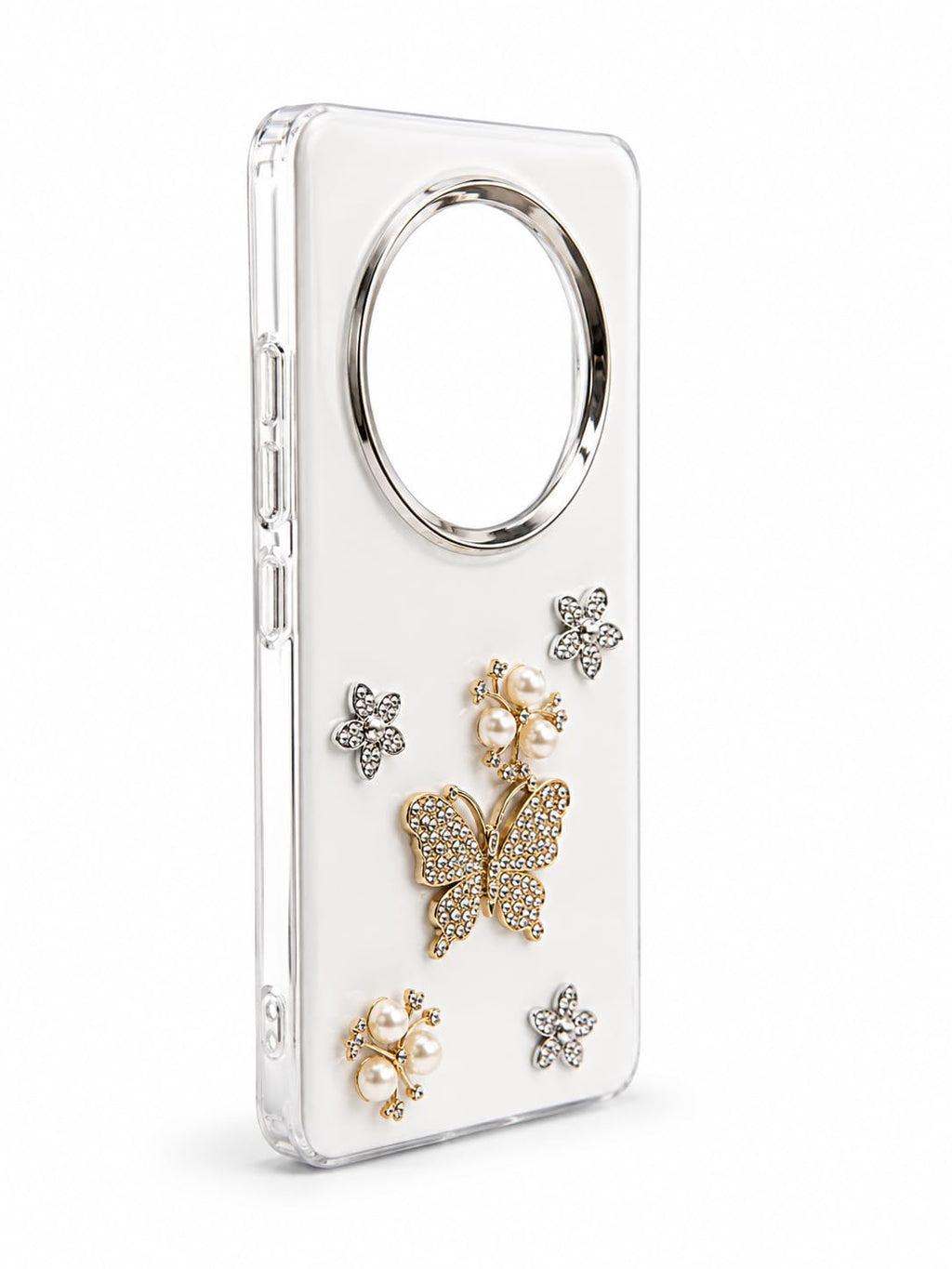 ENT Designer Case for Realme 14 Pro with Butterfly & Pearl Charms | Realme 14 pro Back Cover
