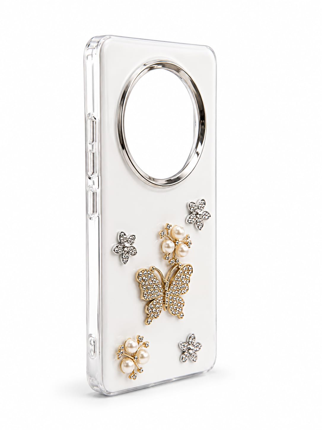 ENT Designer Case for Realme 14 Pro with Butterfly & Pearl Charms | Realme 14 pro Back Cover