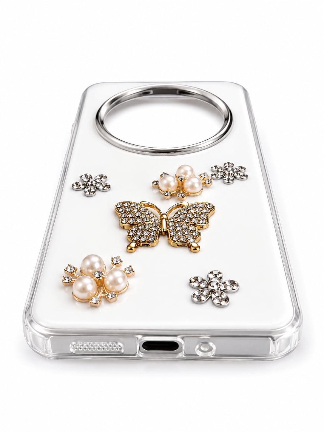 ENT Designer Case for Realme 14 Pro with Butterfly & Pearl Charms | Realme 14 pro Back Cover