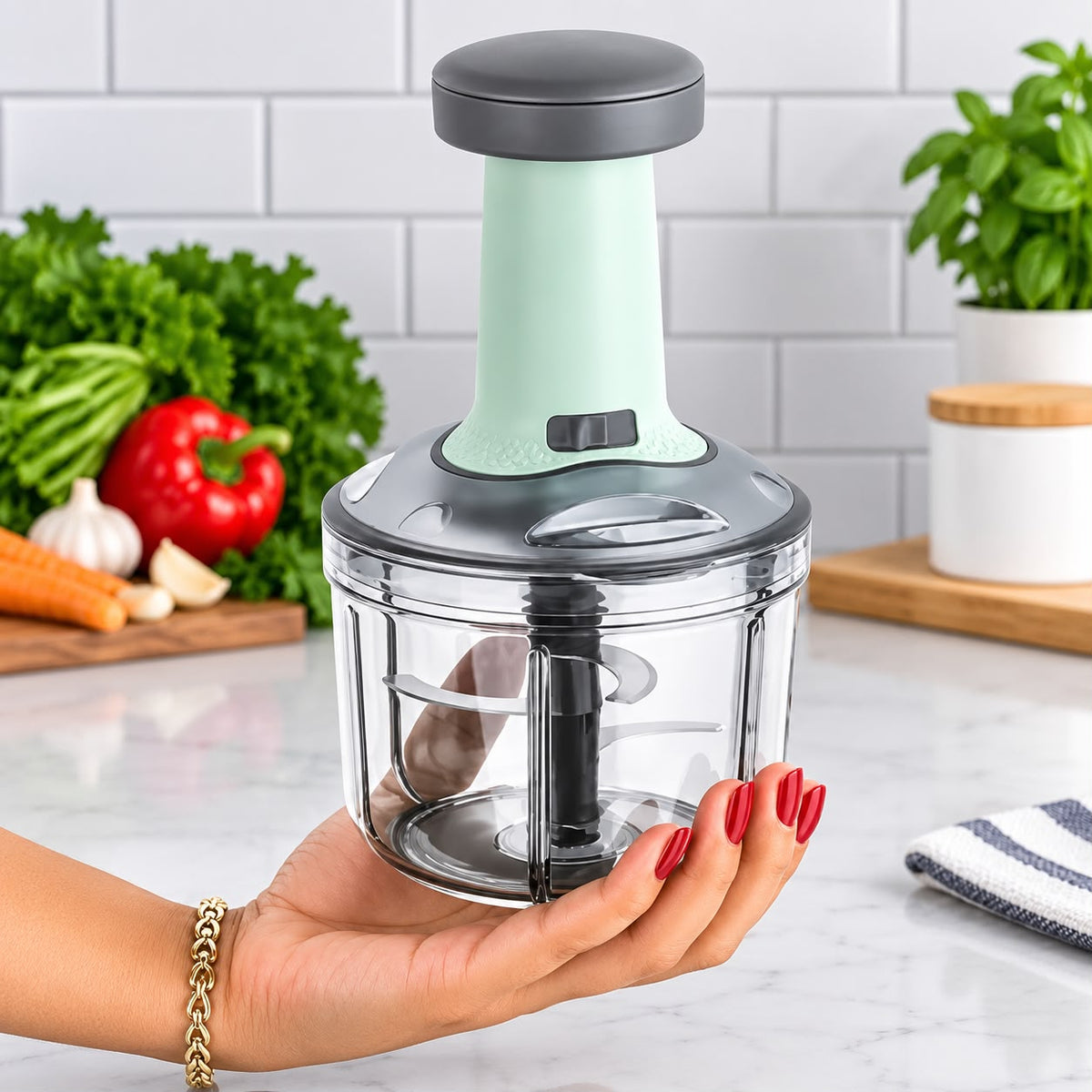800ML Manually Handy Chopper Mixer Cut For Vegetable, Onion, Salad, Tomato Crush Chopper